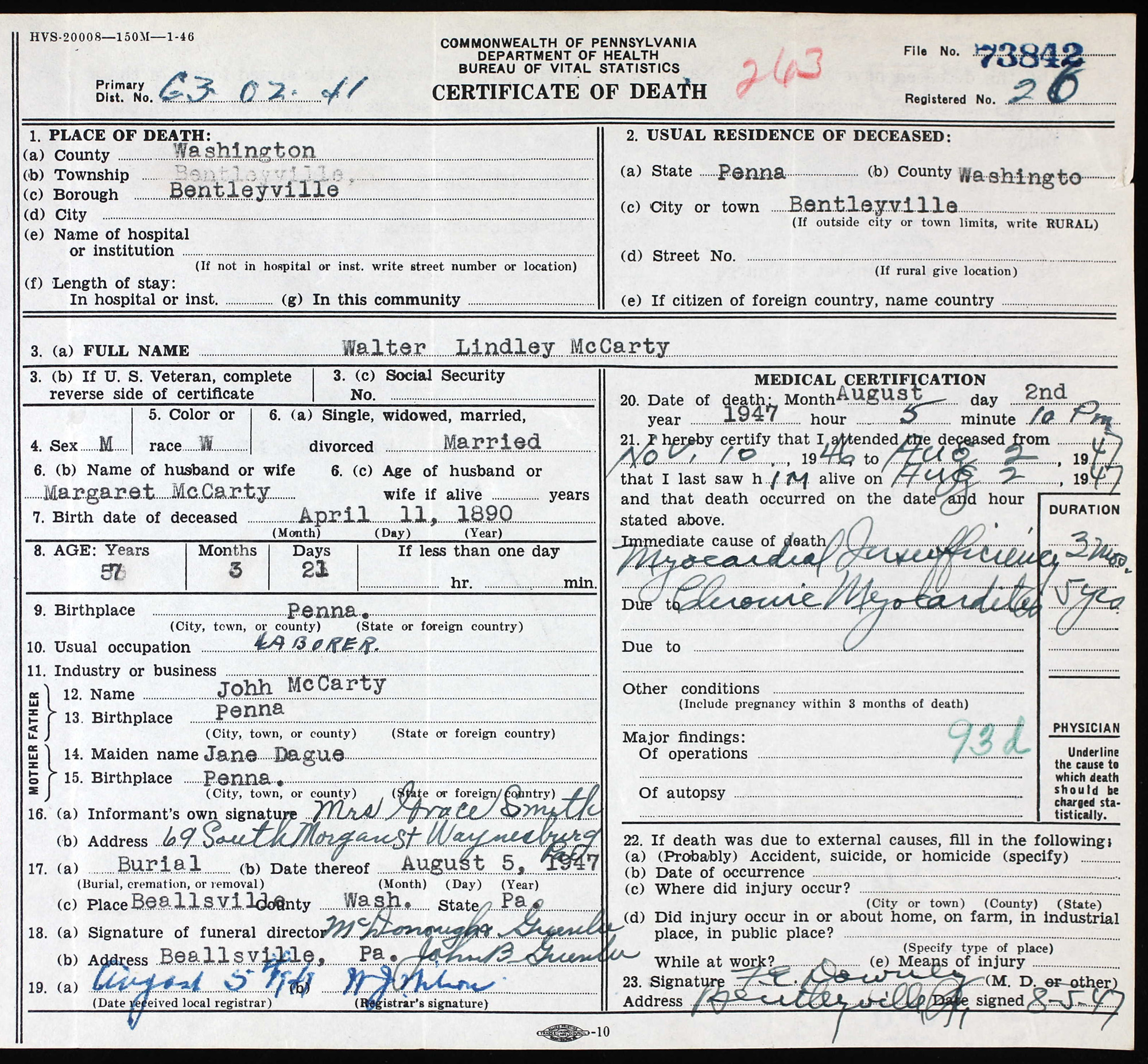 death certificate